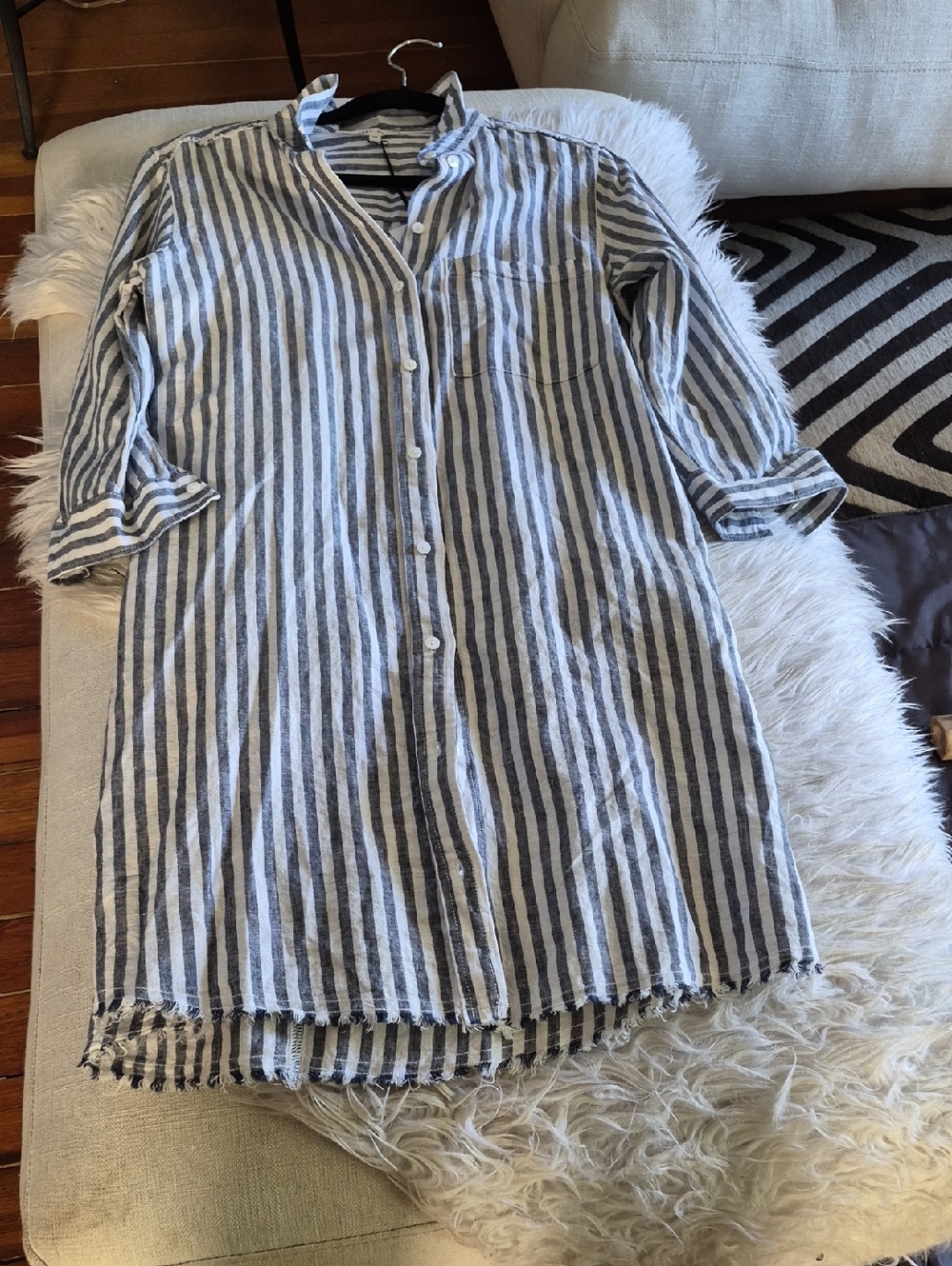 MÉLISSA NEPTON Blue & White Striped Shirt Dress